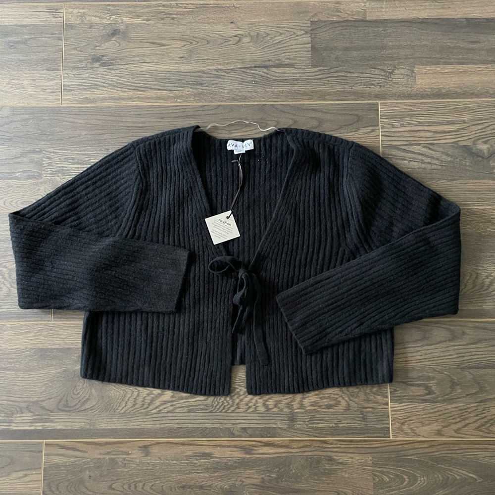 Ava & Viv Black Ribbed Knit Cardigan Sweater